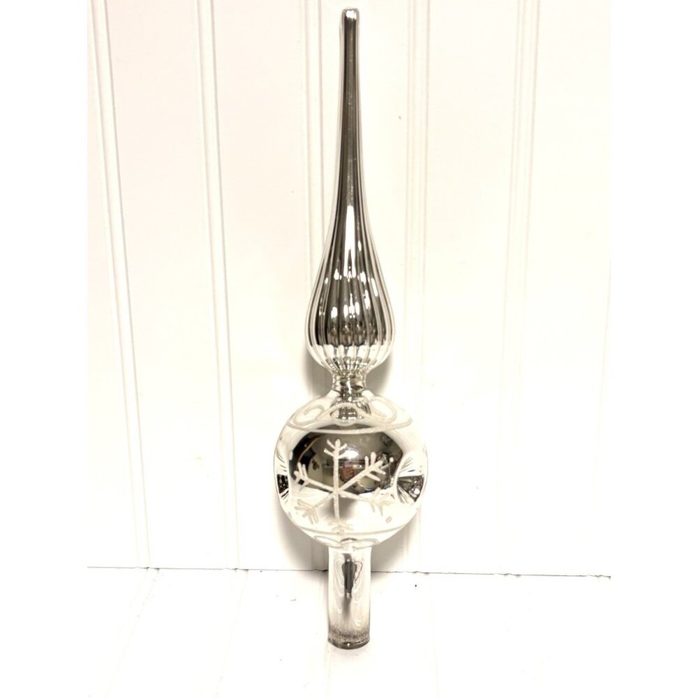 Vintage Mercury Glass Silver Classic Indent Design Tree Topper  12”